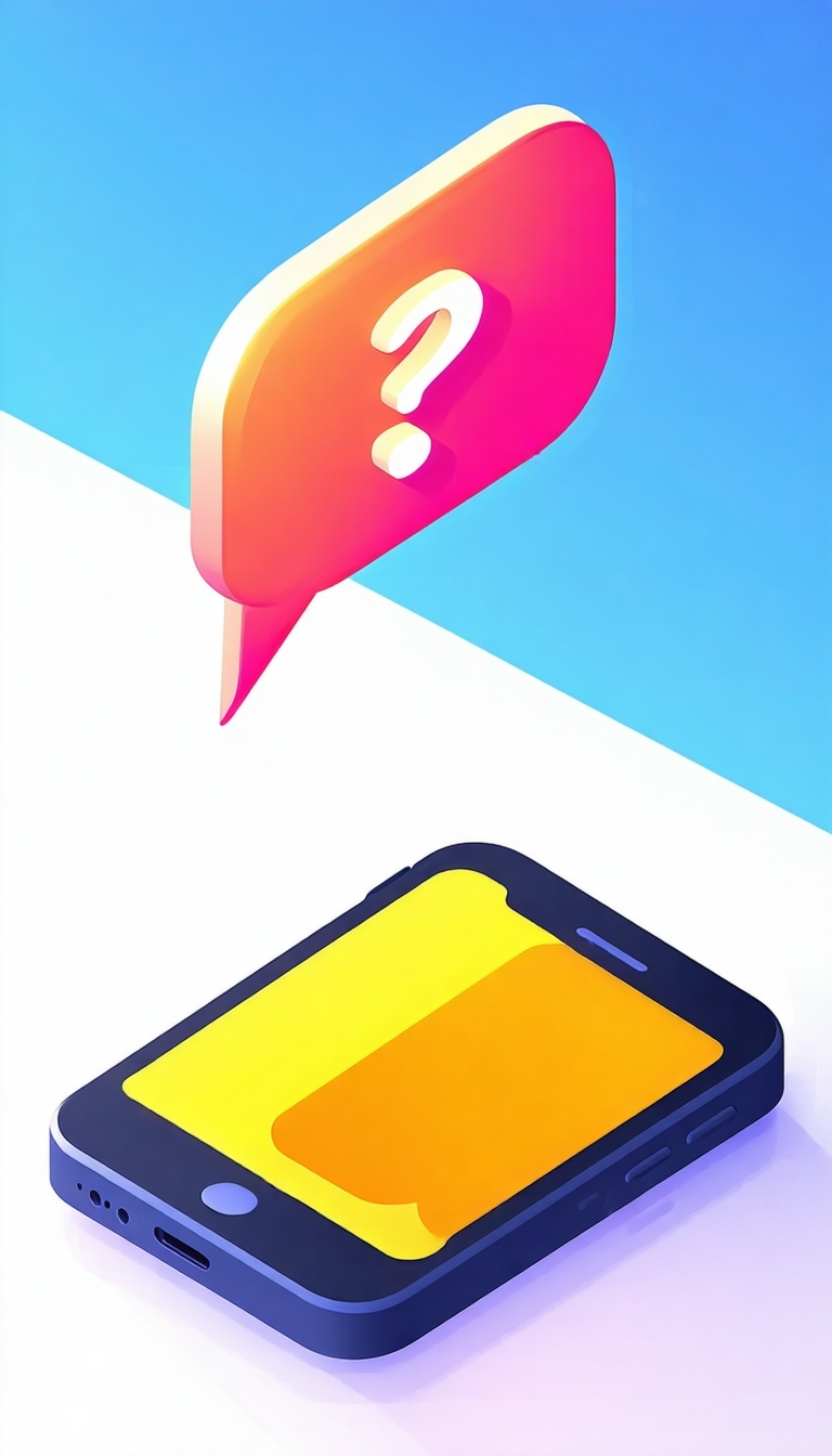Telefon komórkowy z dużym dymkiem czatu nad telefonem zawierającym znak zapytania Użyj żywych kolorów-Apr-24-2025-09-57-53-0038-AM