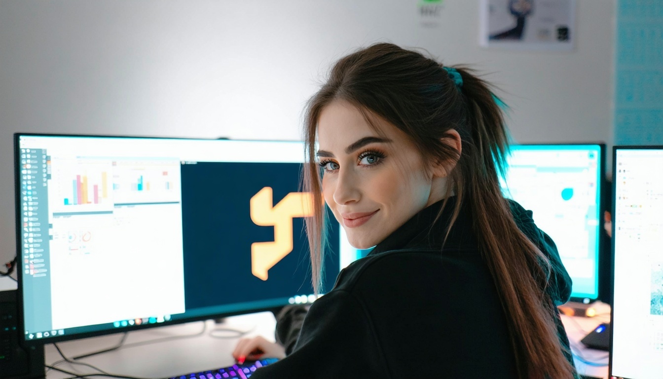 Młoda kobieta przed komputerem patrząca na gotowe logo dla BIMI Compliance-Jul-30-2025-05-57-27-4116-PM